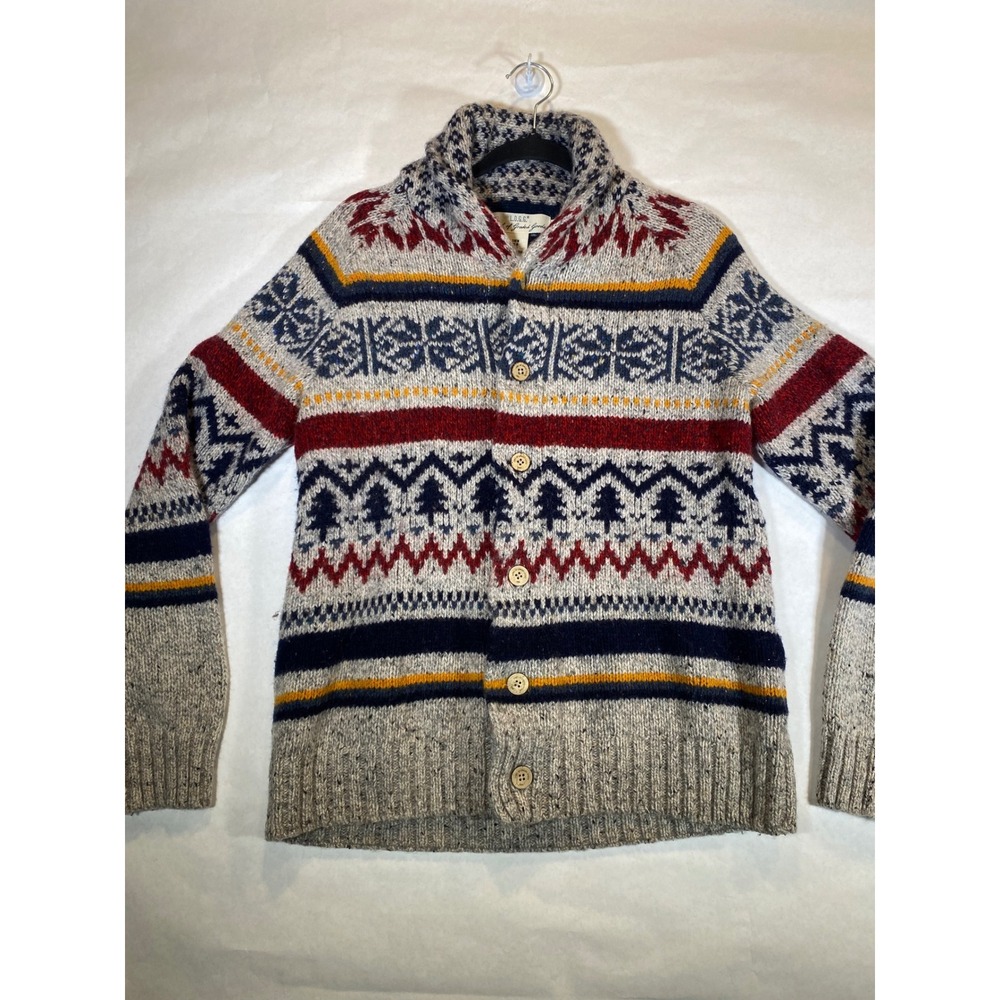 Gray H&M L.O.G.G. Wool Blend Fair Isle Shawl Collar Cardigan Sweater M Mens